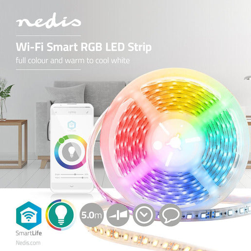 NEDIS WLAN-Smart-LED-Streifen Vollfarbe und Warmweiß bis Kühlweiß 5 m Android & iOS