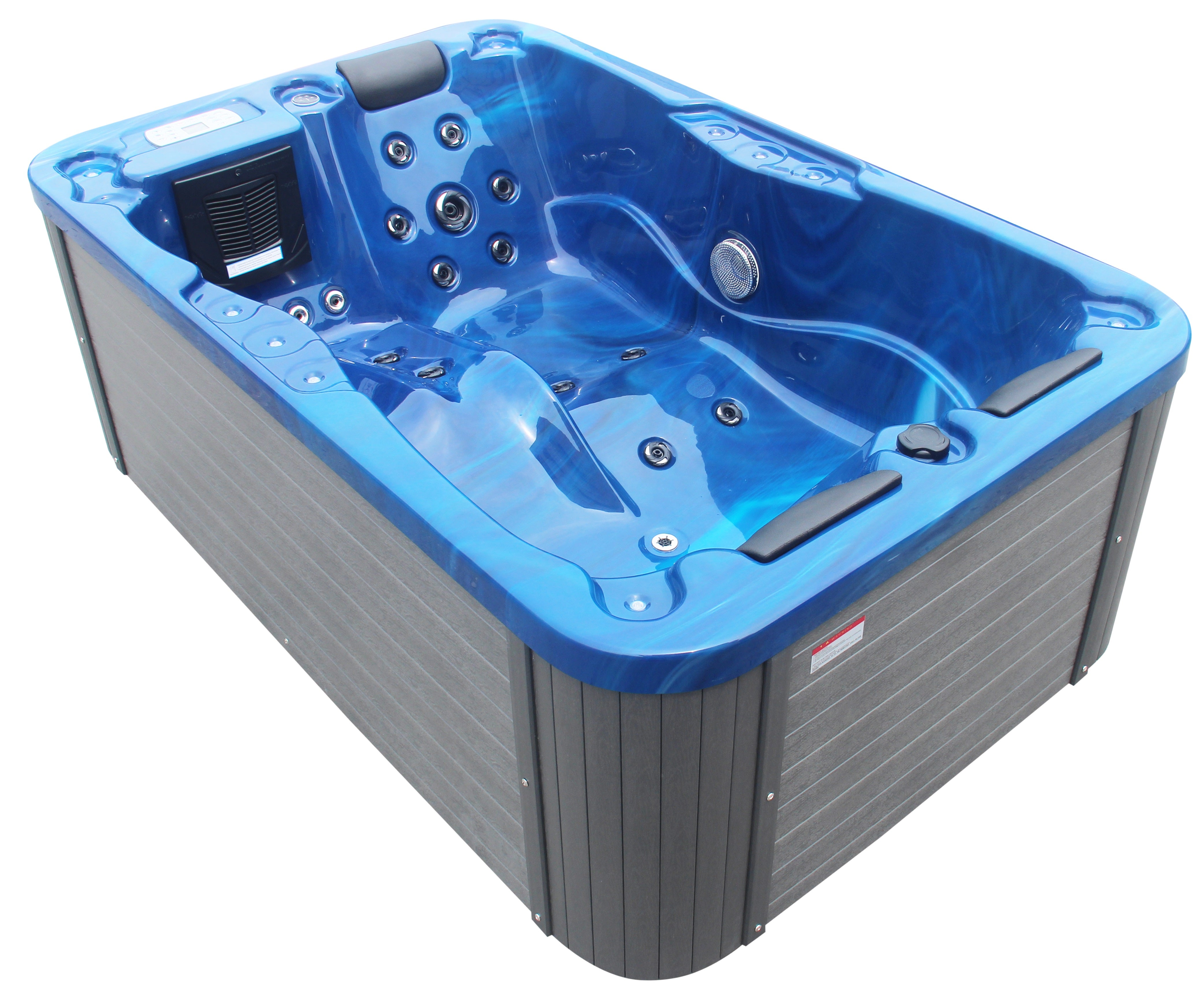 Sanotechnik Whirlpool MODENA - Blau - 35 Massagedüsen für 3 Personen mit Radio, Lautsprecher, Bluetooth und LED Beleuchtung