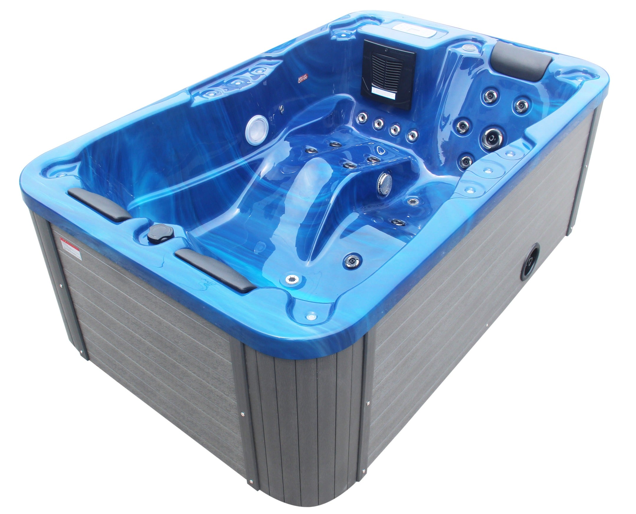 Sanotechnik Whirlpool MODENA - Blau - 35 Massagedüsen für 3 Personen mit Radio, Lautsprecher, Bluetooth und LED Beleuchtung
