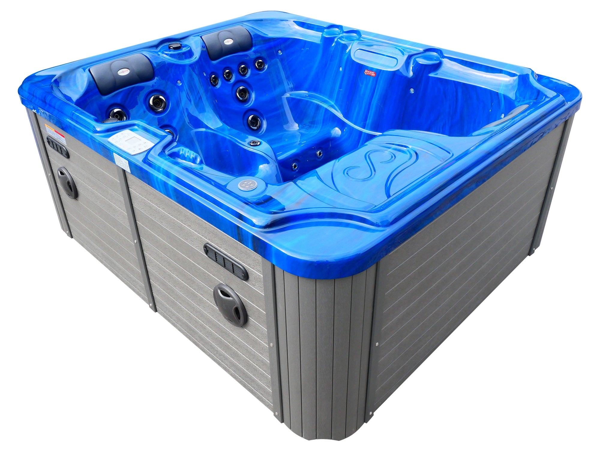 Sanotechnik Outdoor Whirlpool OASIS - Blau - mit 30 Massagedüsen für 3 Personen, Radio, Lautsprecher, Bluetooth, LED Beleuchtung